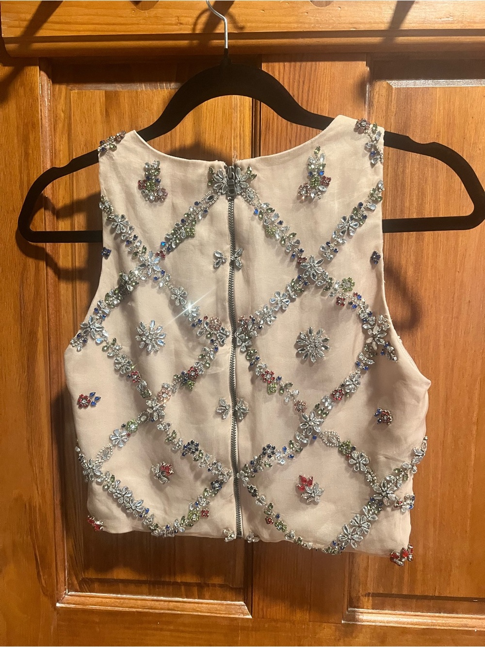 Alice + Olivia Nude Embellished Crop Top - Picture 4 of 6